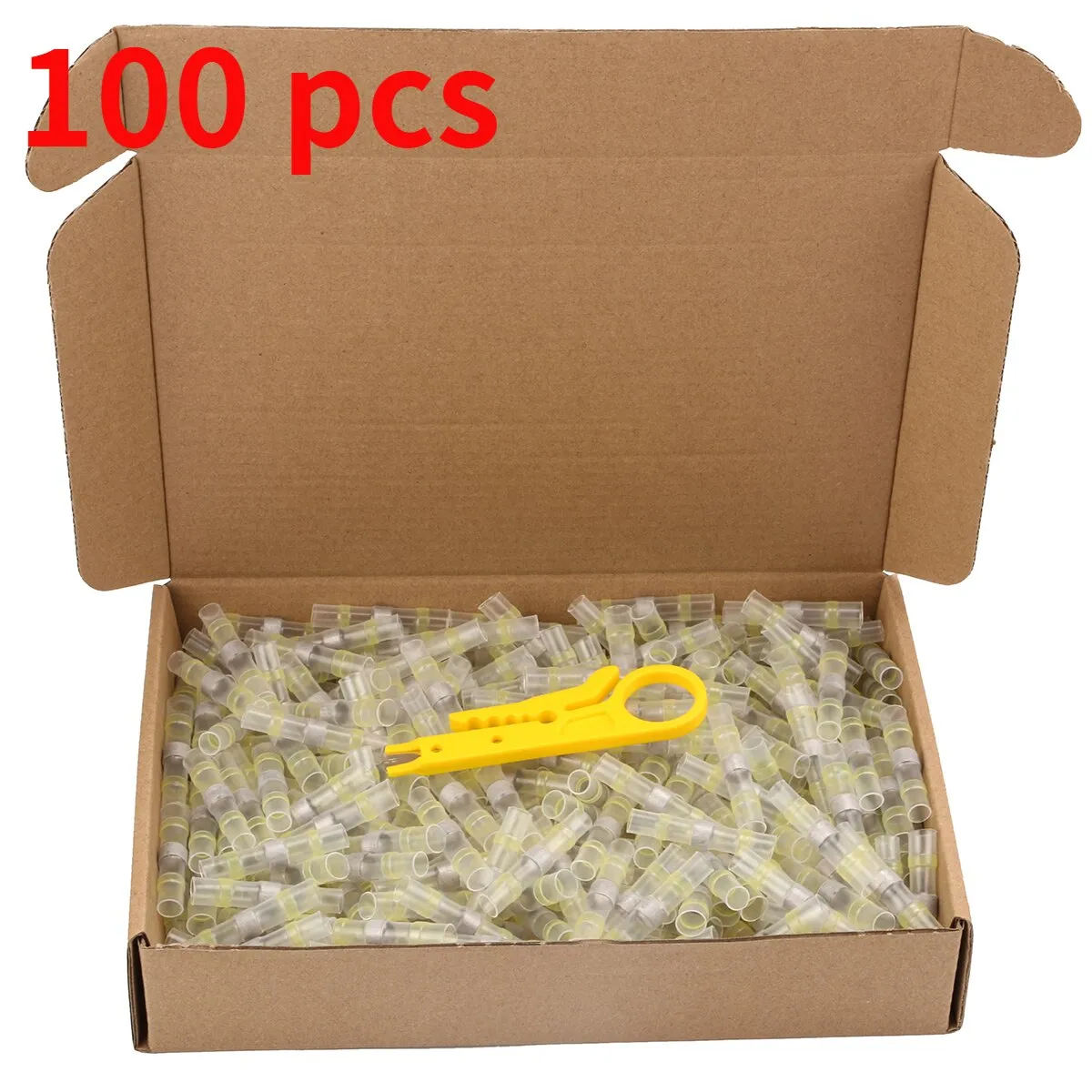 100pcs Heat Shrink Butt Splice Connectors Wire Connector Heat Sleeve Tube Electrical Splice Solder Cable Heat Shrink with Solder