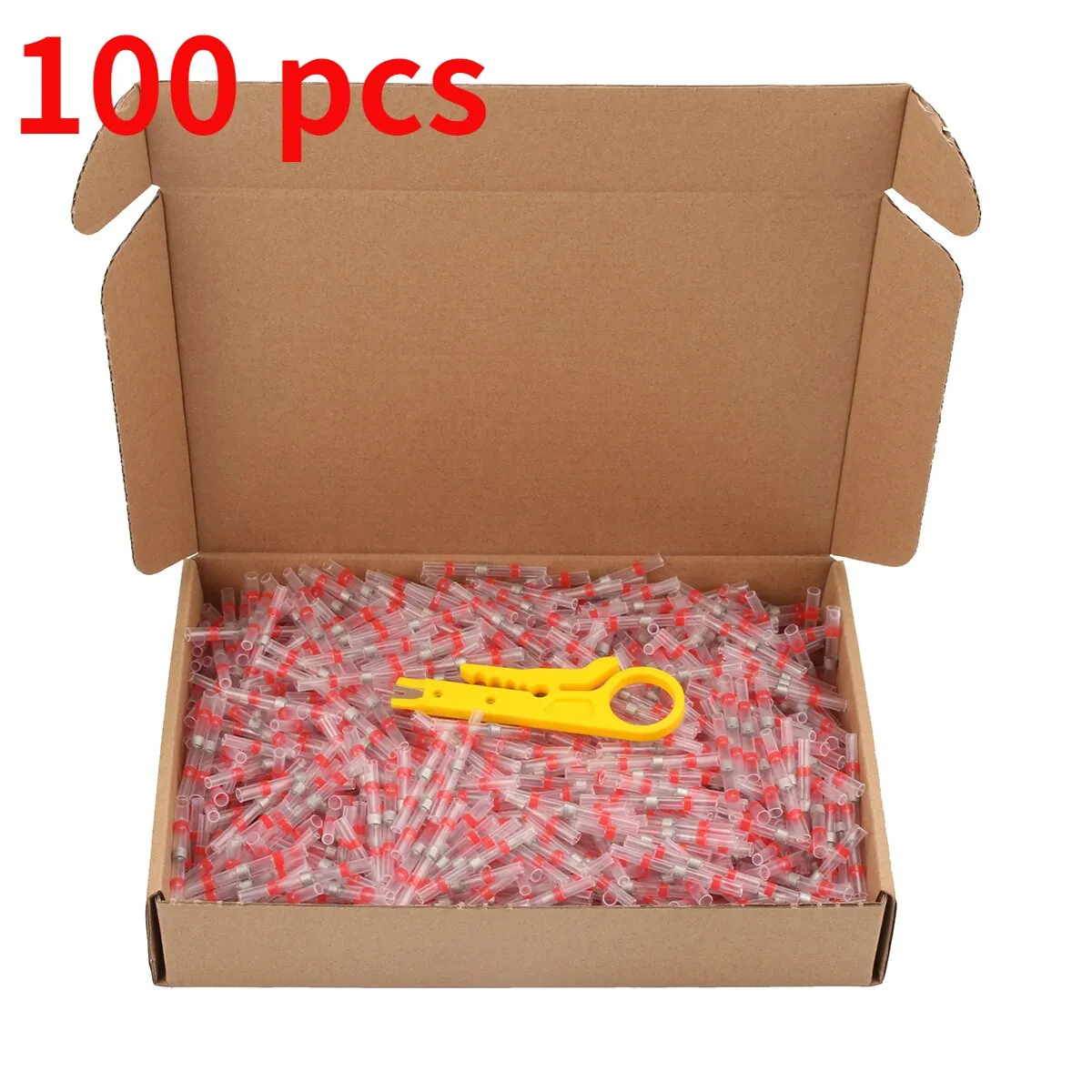 100pcs Heat Shrink Butt Splice Connectors Wire Connector Heat Sleeve Tube Electrical Splice Solder Cable Heat Shrink with Solder