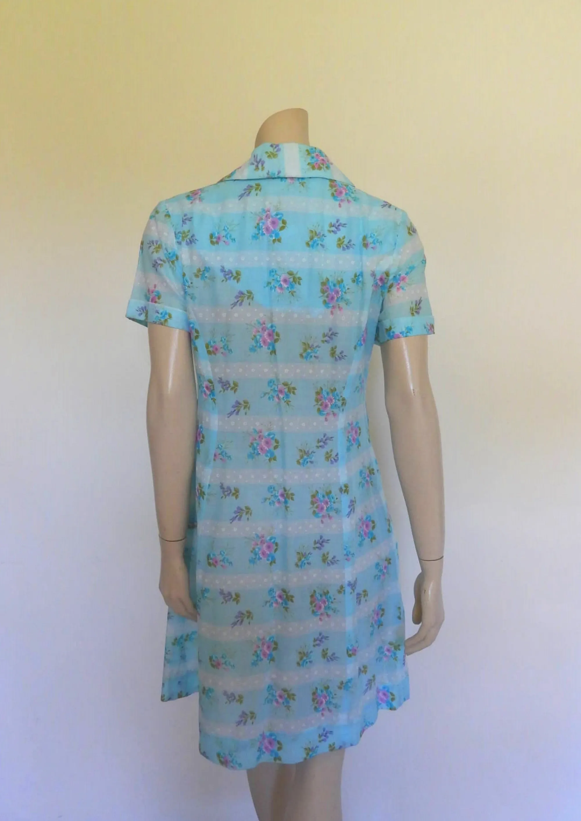 1970s Blue Floral Dress by Lemona - M