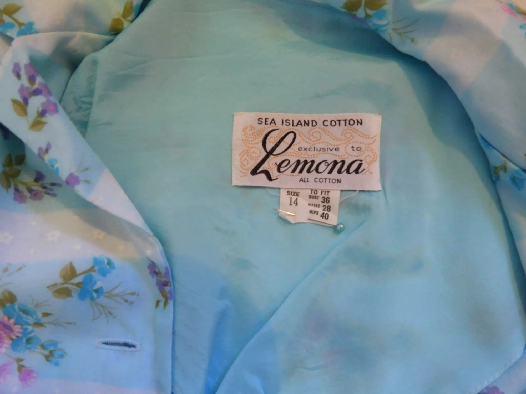 1970s Blue Floral Dress by Lemona - M