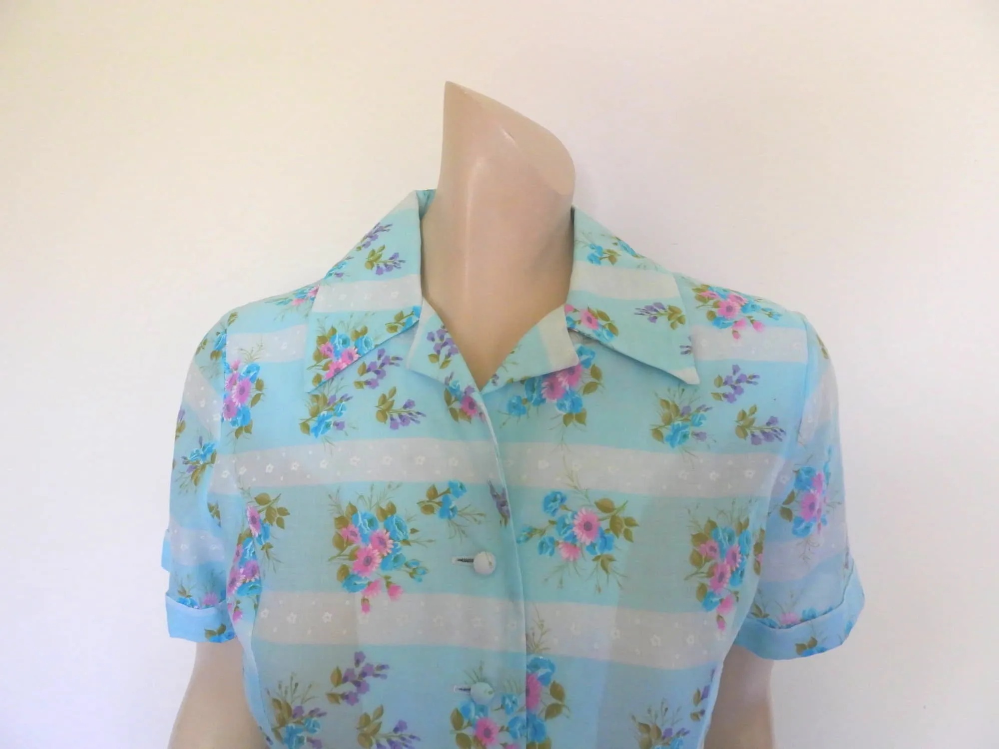 1970s Blue Floral Dress by Lemona - M