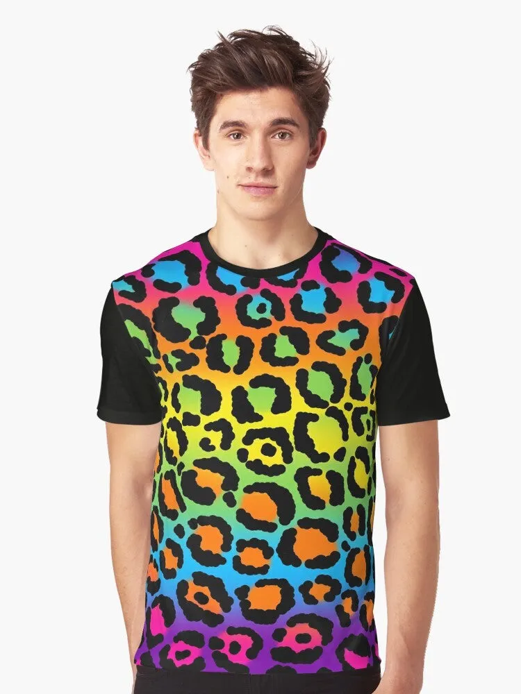 1997 Neon Rainbow Leopard Print Graphic T-Shirt