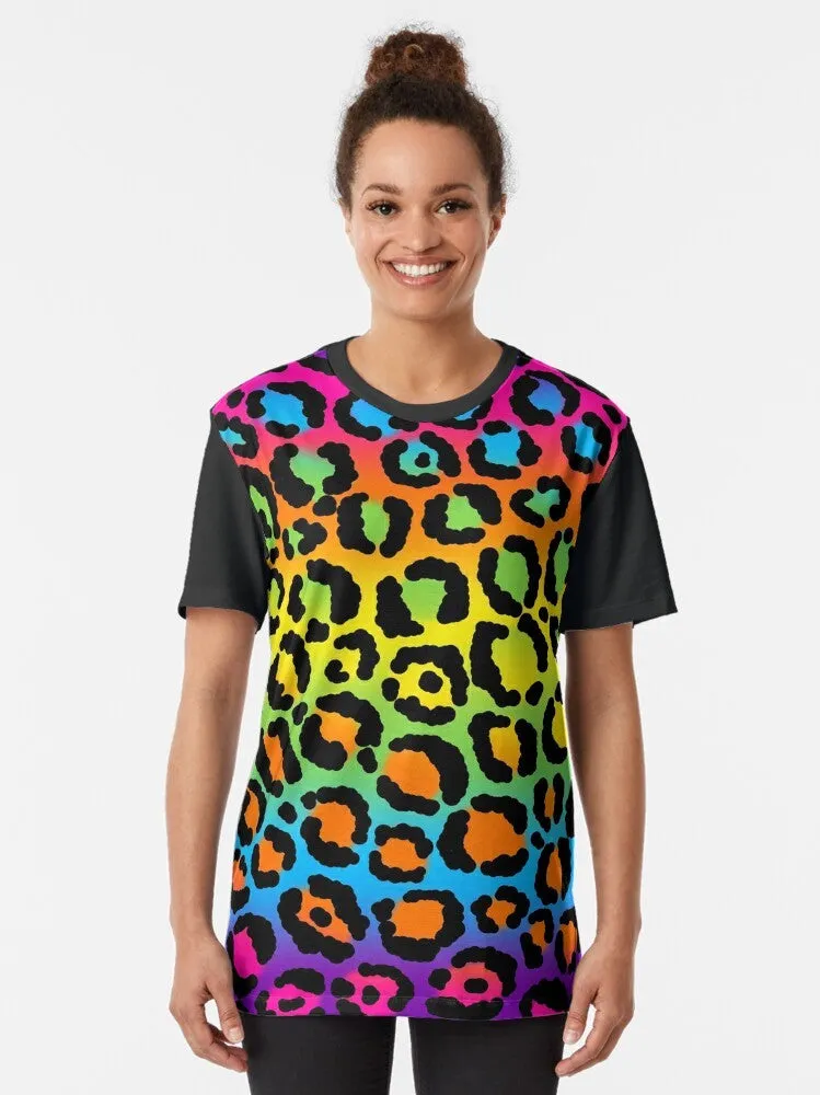 1997 Neon Rainbow Leopard Print Graphic T-Shirt