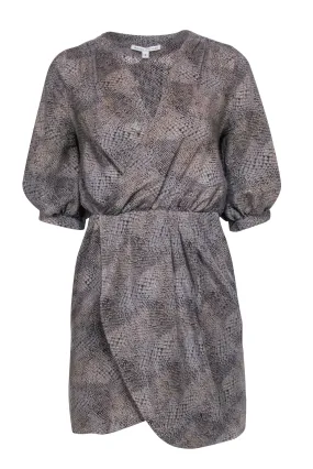 Amanda Uprichard - Grey & Tan Snake Print Silk Dress Sz S