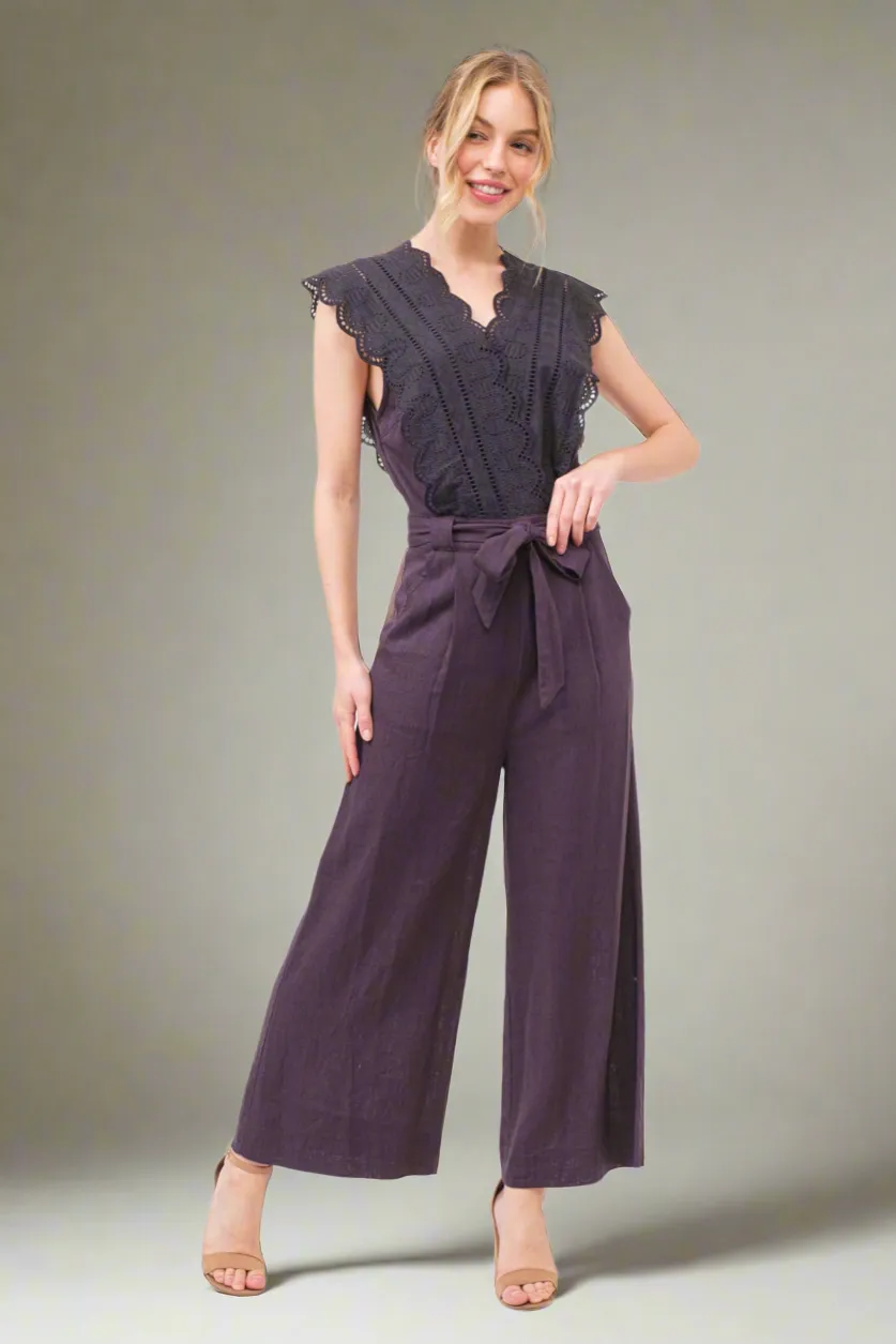 And The Why Laced Surplice Tie Waist Jumpsuit