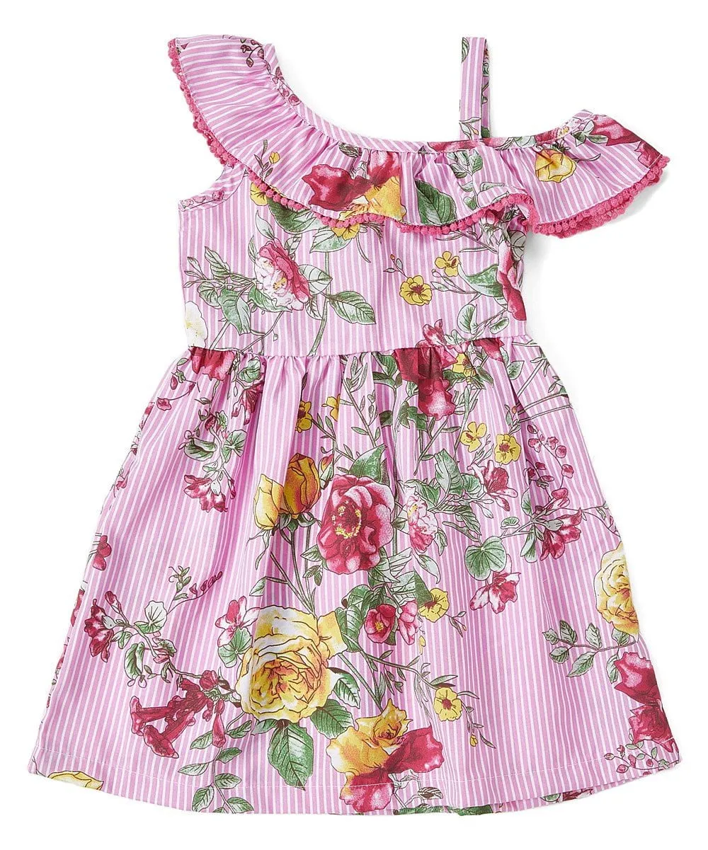 Asymmetrical Off Shoulder Flower Dress 2-8