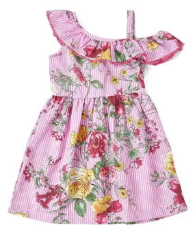 Asymmetrical Off Shoulder Flower Dress 2-8