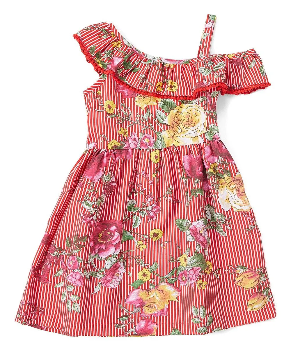 Asymmetrical Off Shoulder Flower Dress 2-8