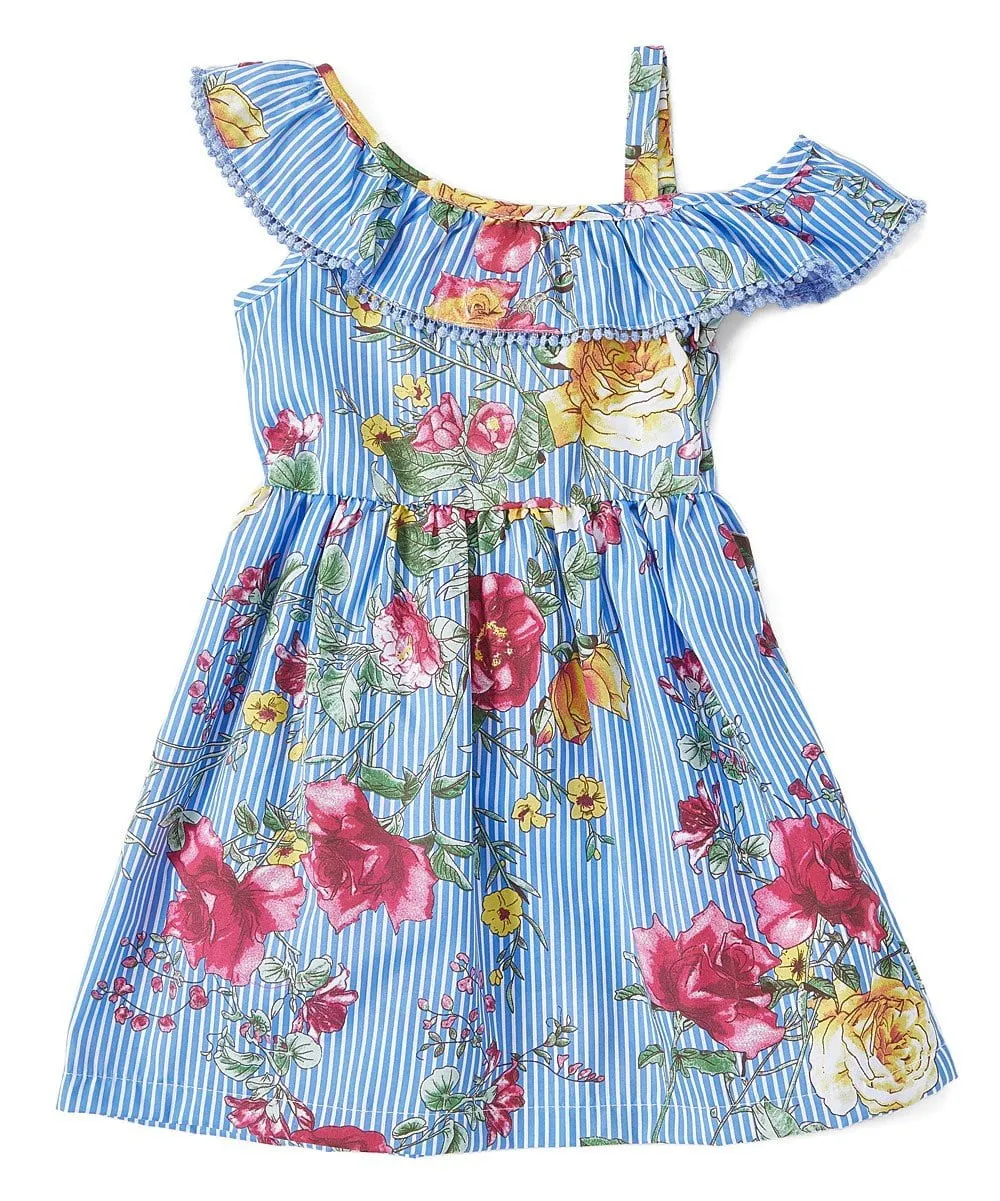 Asymmetrical Off Shoulder Flower Dress 2-8