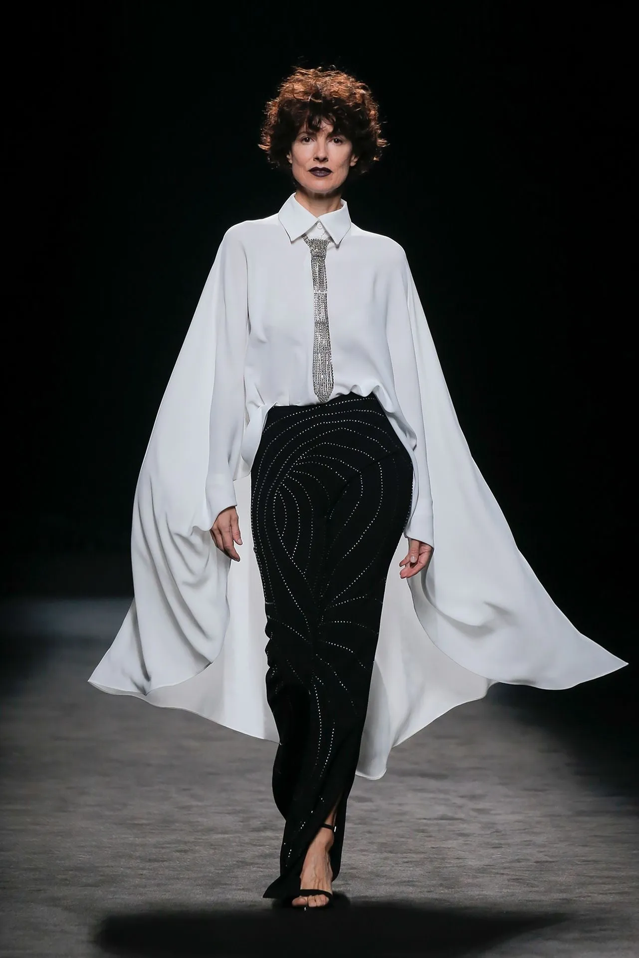 Batwing Shirt with Tie and Flared Pants