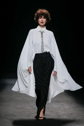 Batwing Shirt with Tie and Flared Pants