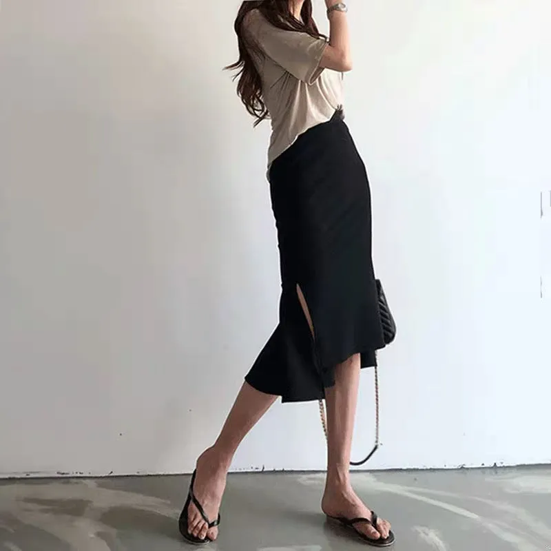 Black Fishtail Midi Skirt
