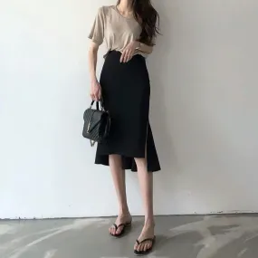 Black Fishtail Midi Skirt