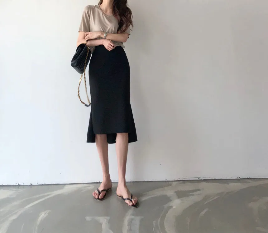 Black Fishtail Midi Skirt