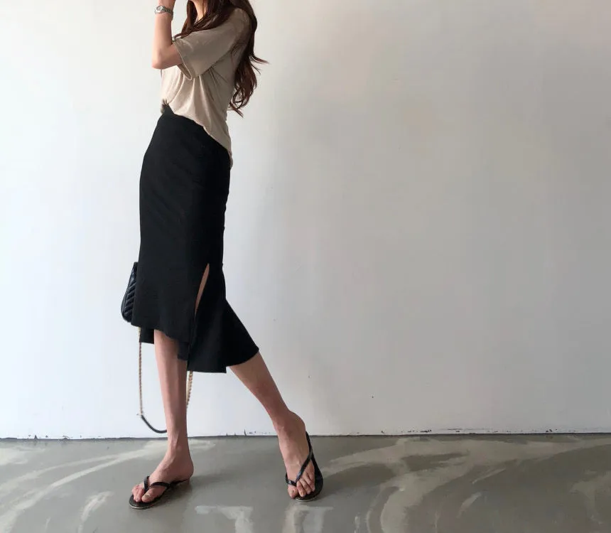 Black Fishtail Midi Skirt