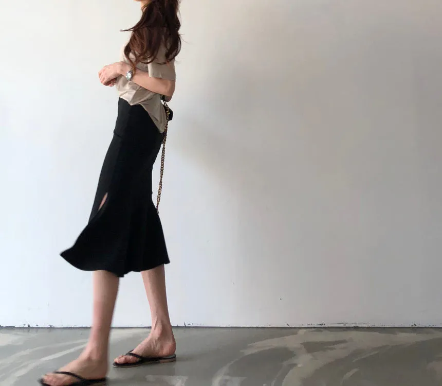 Black Fishtail Midi Skirt