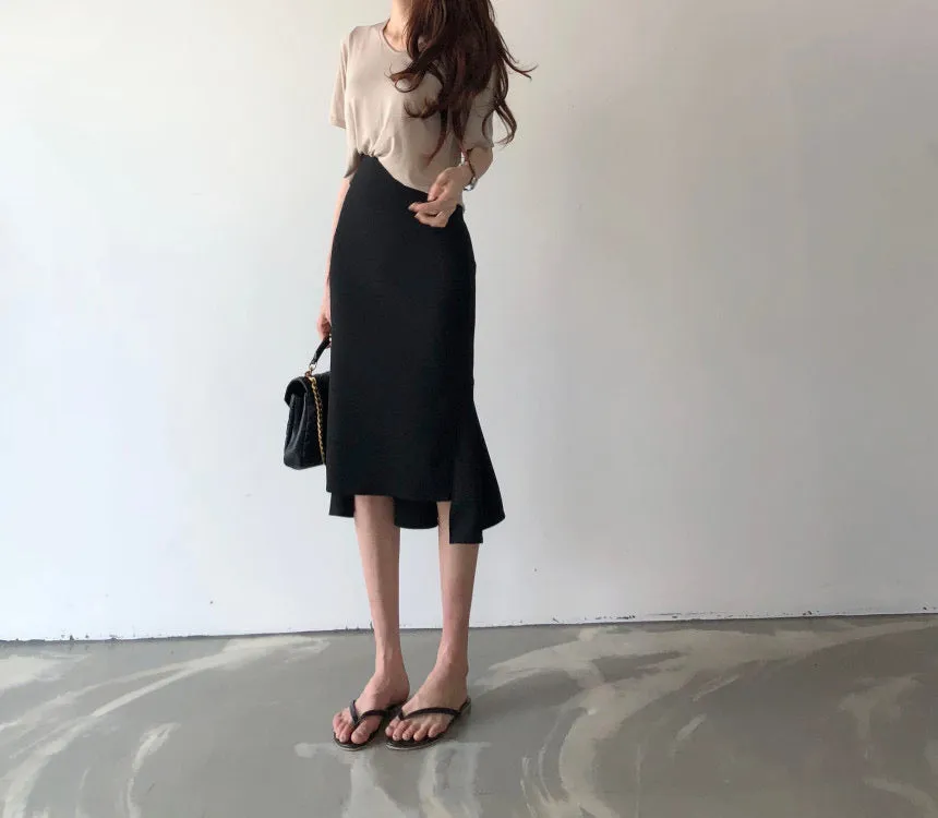 Black Fishtail Midi Skirt