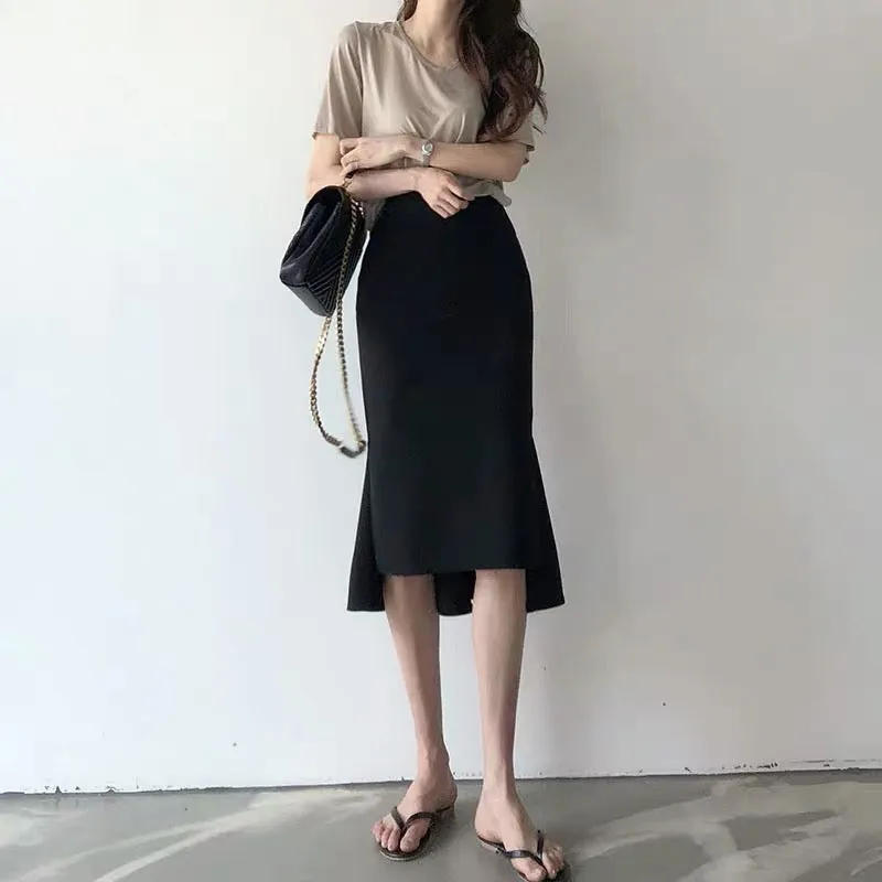 Black Fishtail Midi Skirt