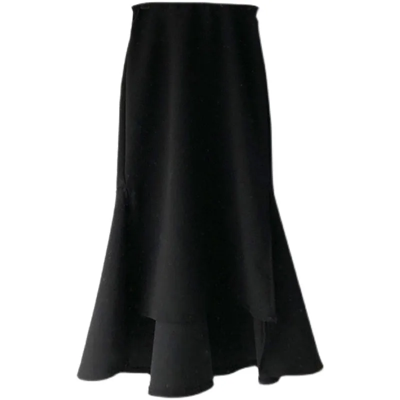 Black Fishtail Midi Skirt