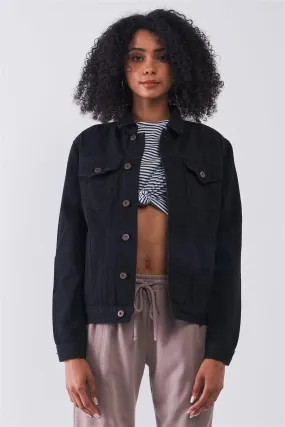 Black Oversized Long Sleeve Classic Denim Jacket /2-2-2-2-2