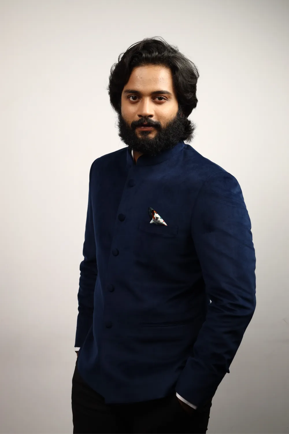 Blue Crude - Bandhgala Designer Men's Jacket by Hilo Designs