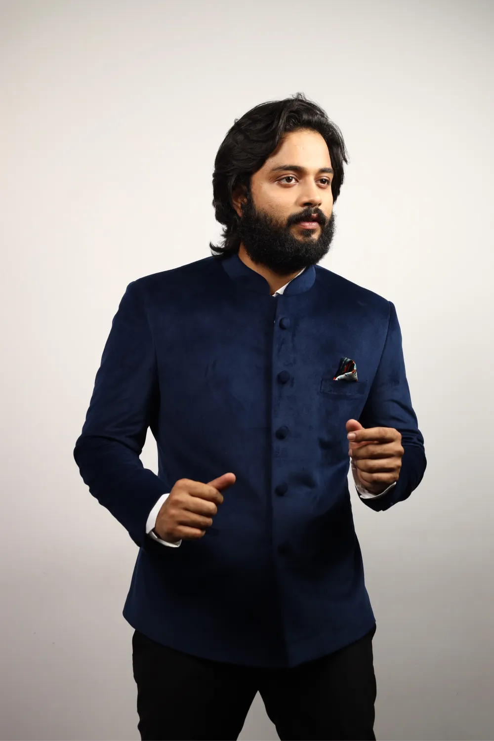 Blue Crude - Bandhgala Designer Men's Jacket by Hilo Designs