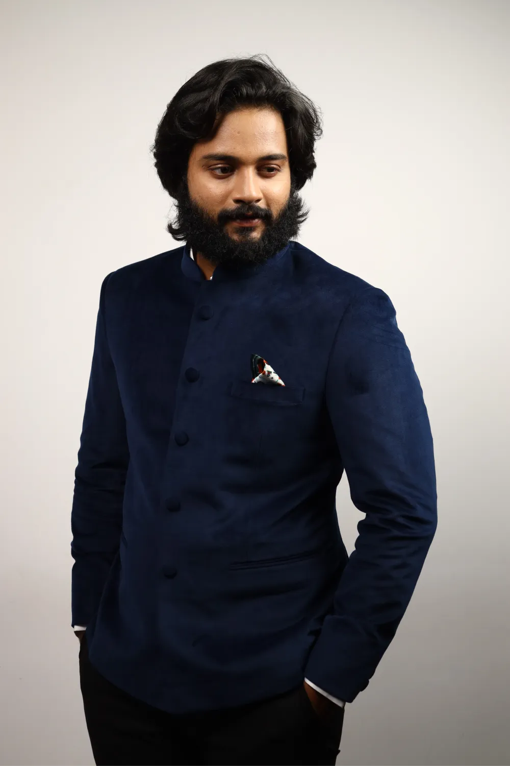 Blue Crude - Bandhgala Designer Men's Jacket by Hilo Designs