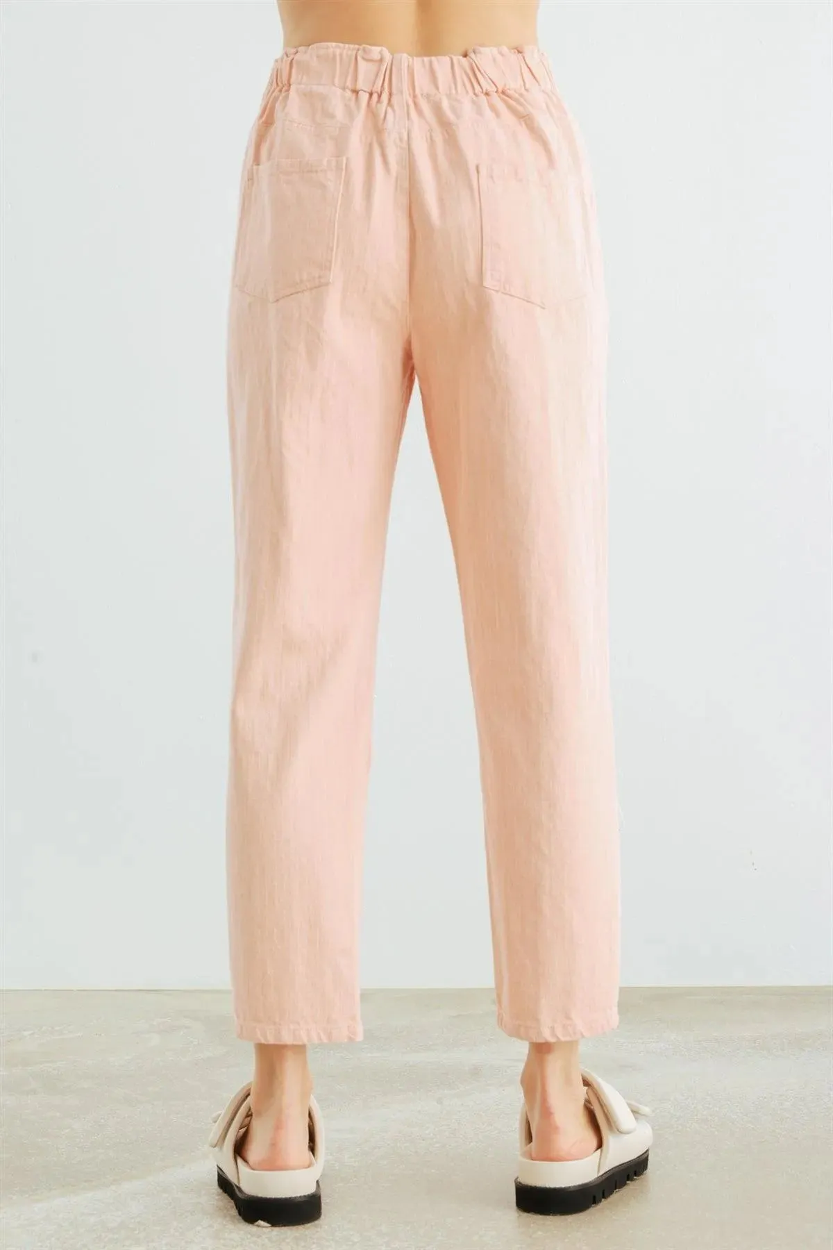 Blush Denim Cotton Button-Up Collared Neck Jacket & High Waist Pants Set /2-2-2