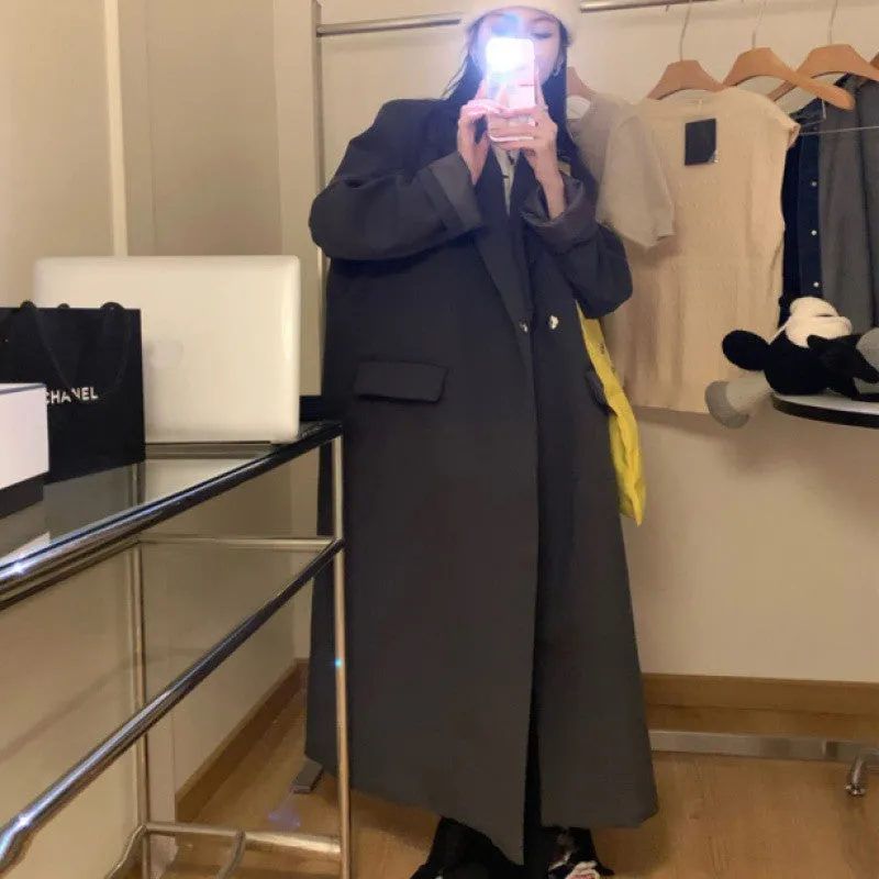 Bonnyshow classy outfits Suit Jacket for Women Trendy 2024 Spring New Tall Long to Ankle Korean Style Slimming Casual Black Suit