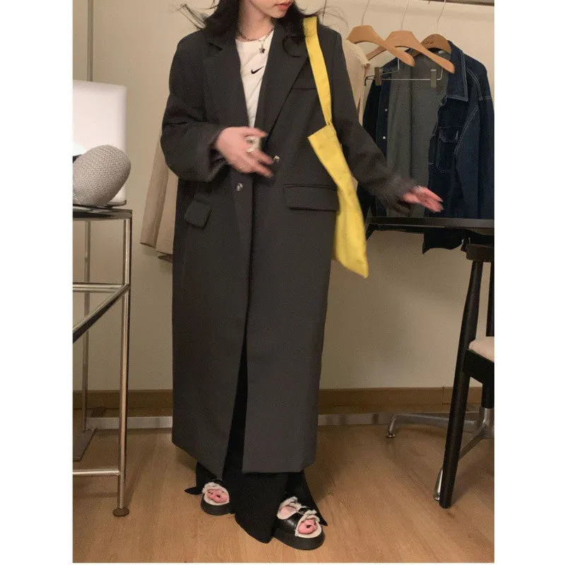 Bonnyshow classy outfits Suit Jacket for Women Trendy 2024 Spring New Tall Long to Ankle Korean Style Slimming Casual Black Suit