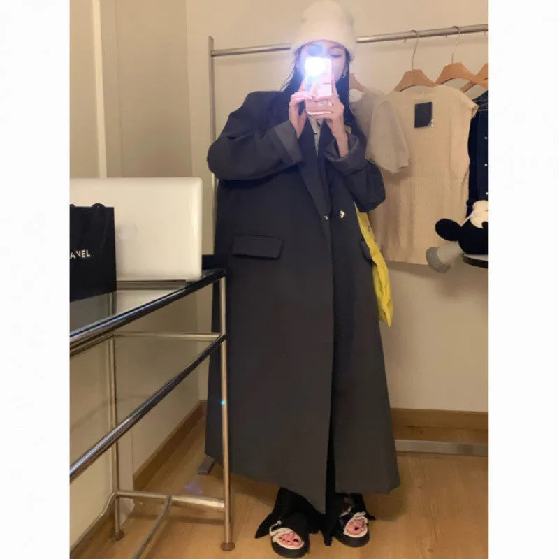 Bonnyshow classy outfits Suit Jacket for Women Trendy 2024 Spring New Tall Long to Ankle Korean Style Slimming Casual Black Suit