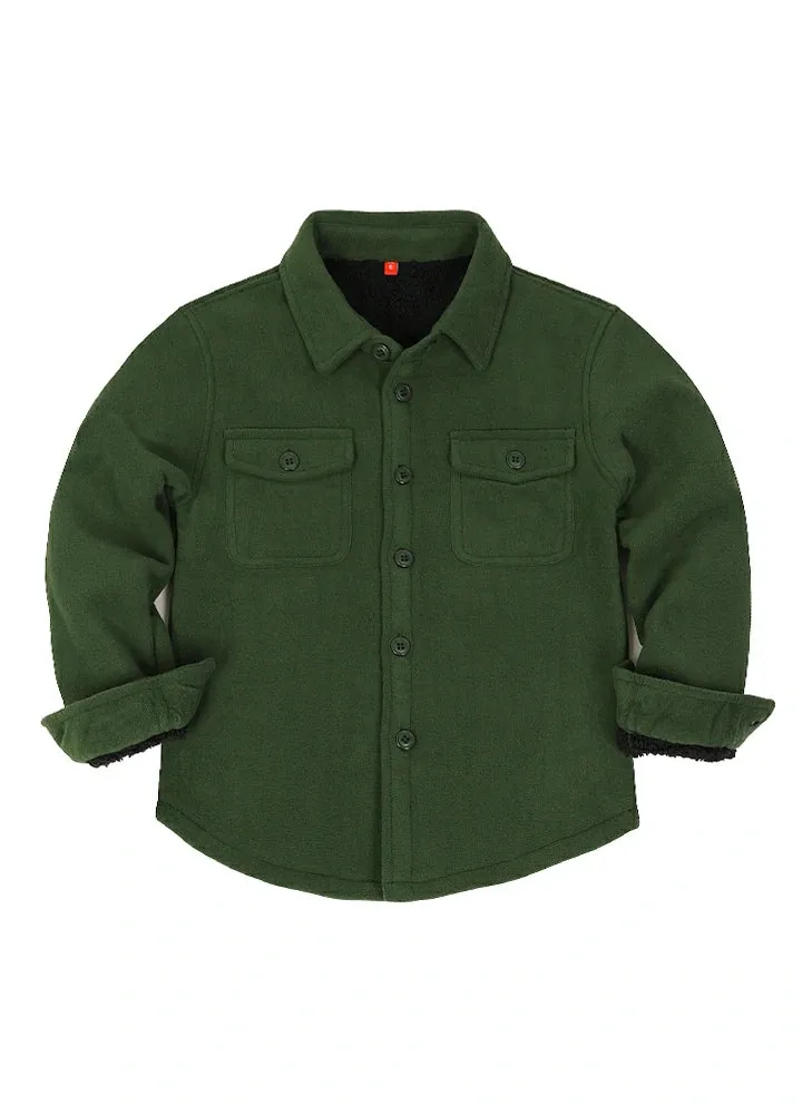 Boys Sherpa Lined Buffalo Plaid Fleece Button Down Shirt Jacket-Kids