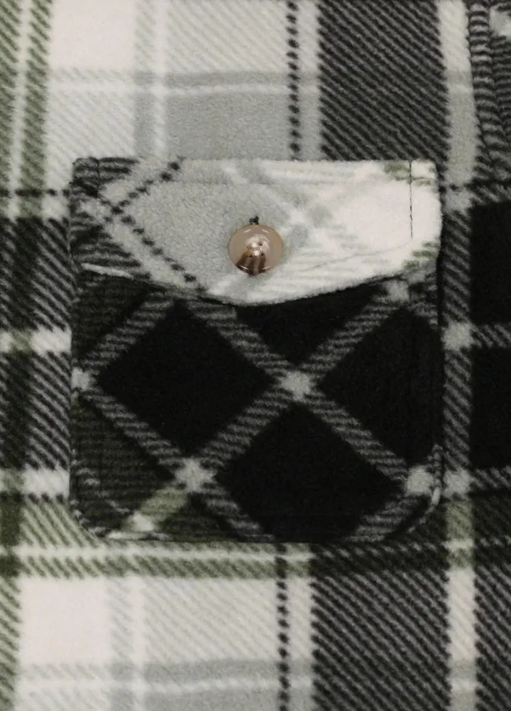 Boys Sherpa Lined Buffalo Plaid Fleece Button Down Shirt Jacket-Kids