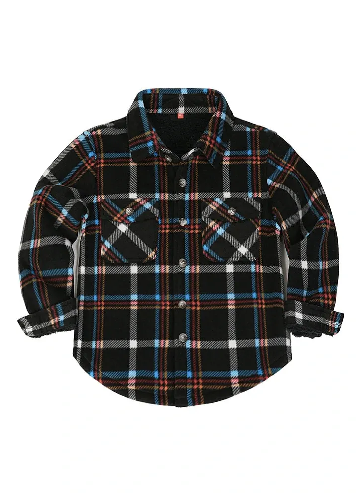 Boys Sherpa Lined Buffalo Plaid Fleece Button Down Shirt Jacket-Kids