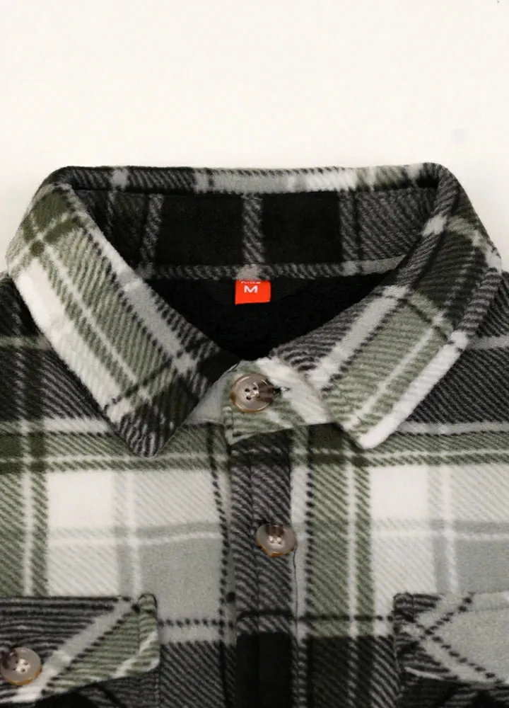 Boys Sherpa Lined Buffalo Plaid Fleece Button Down Shirt Jacket-Kids
