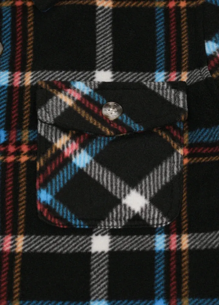 Boys Sherpa Lined Buffalo Plaid Fleece Button Down Shirt Jacket-Kids