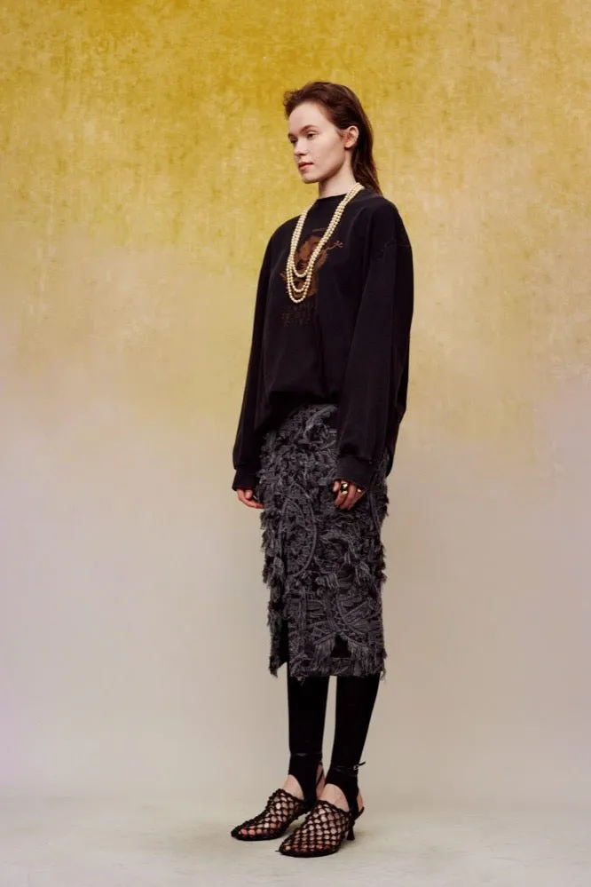Brushed Jacquard Midi-skirt in Black