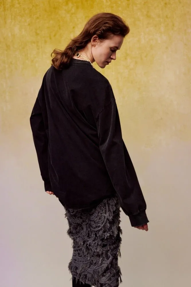 Brushed Jacquard Midi-skirt in Black