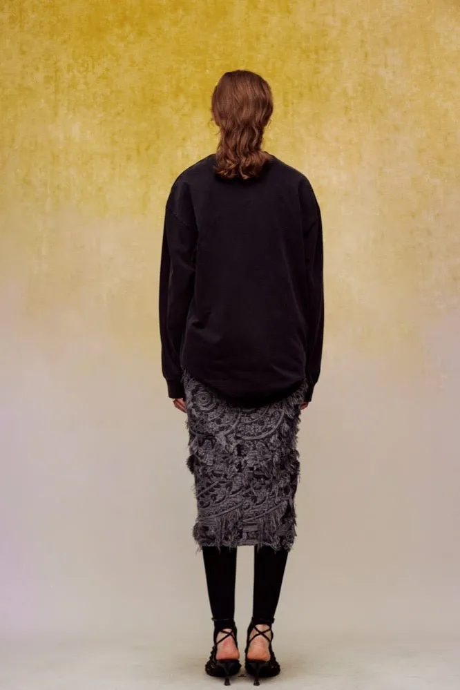 Brushed Jacquard Midi-skirt in Black