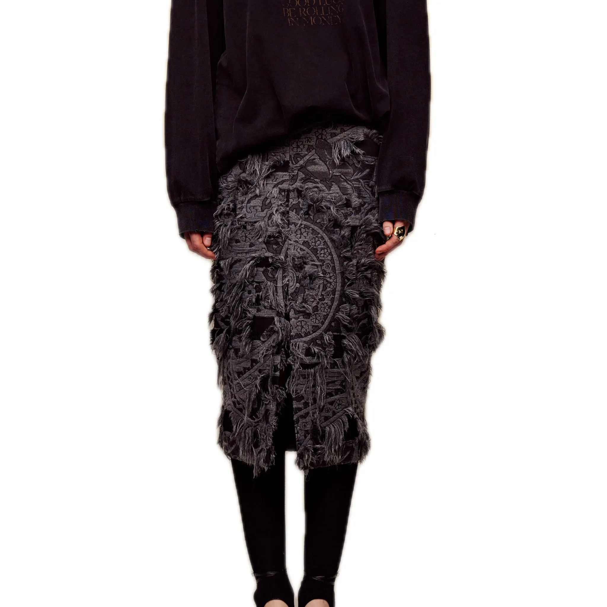 Brushed Jacquard Midi-skirt in Black