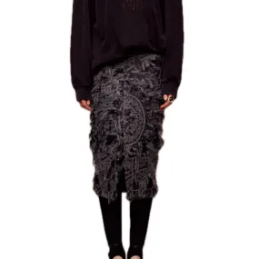 Brushed Jacquard Midi-skirt in Black