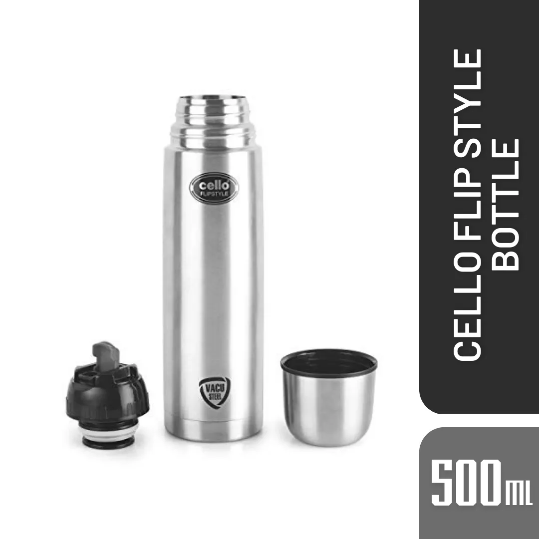 Cello Flip Style Water Bottle, Stainless Steel (500 ML)