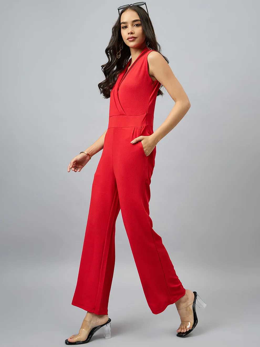 Crimson Chic Sleeveless Jumpsuit