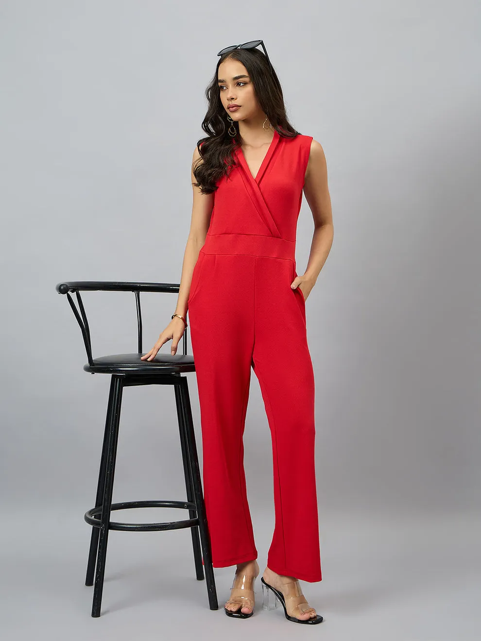 Crimson Chic Sleeveless Jumpsuit