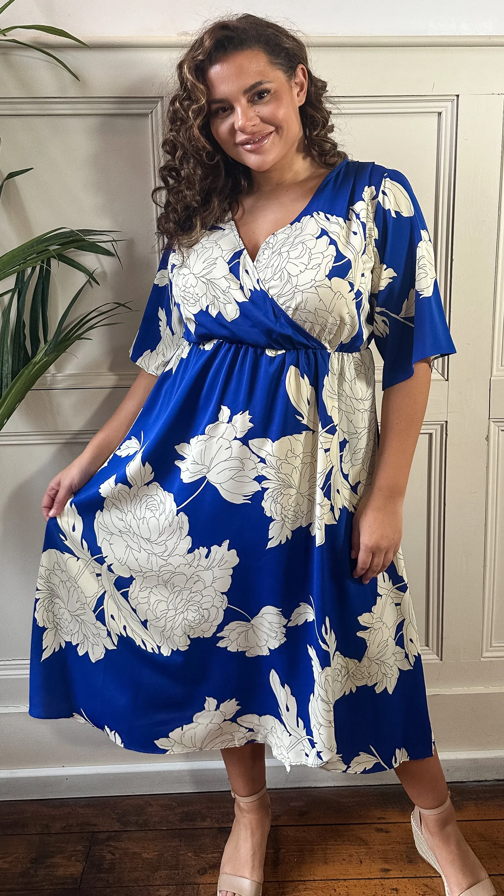 CurveWow Wrap Dress Cobalt Blue Floral