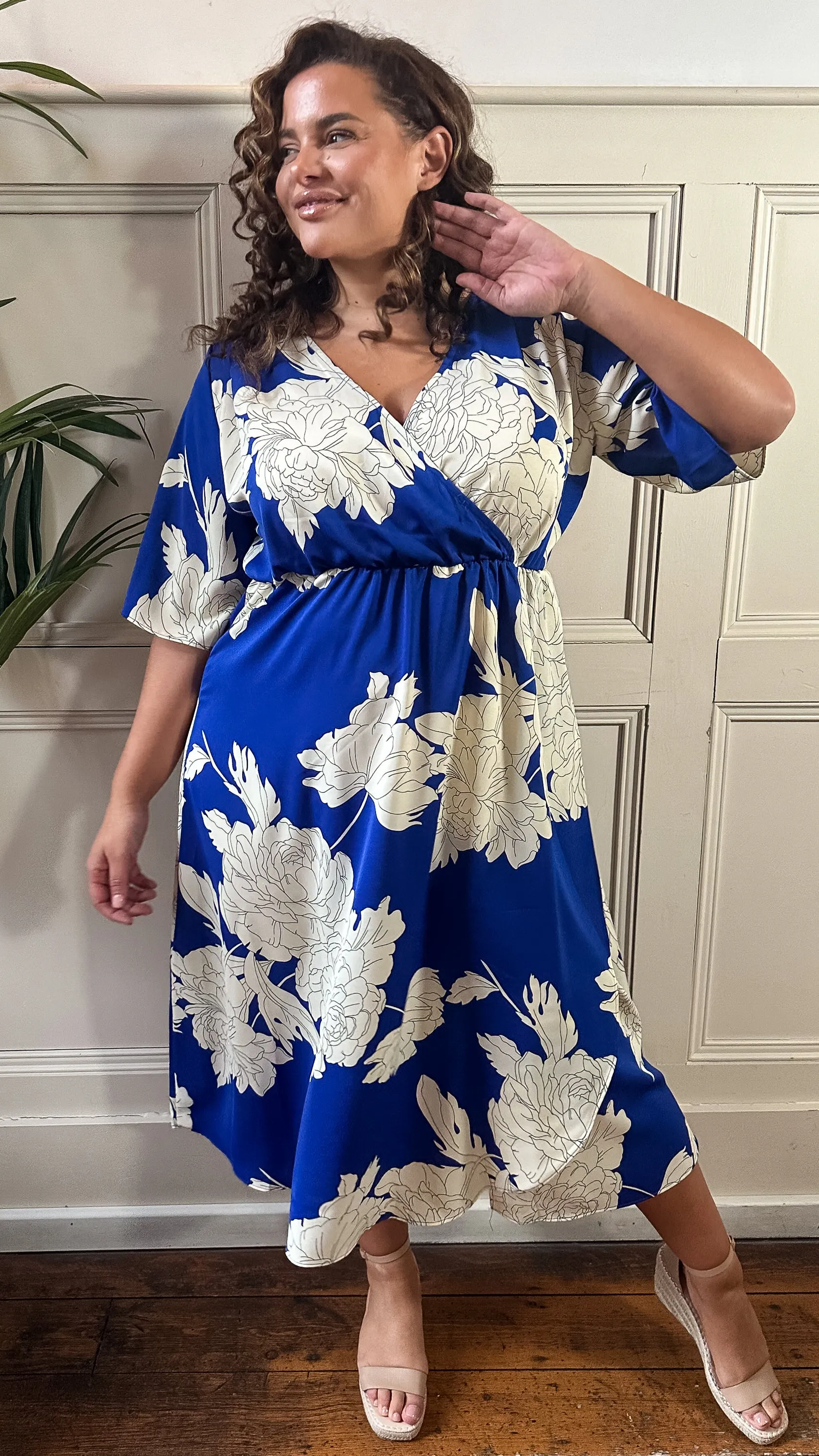 CurveWow Wrap Dress Cobalt Blue Floral