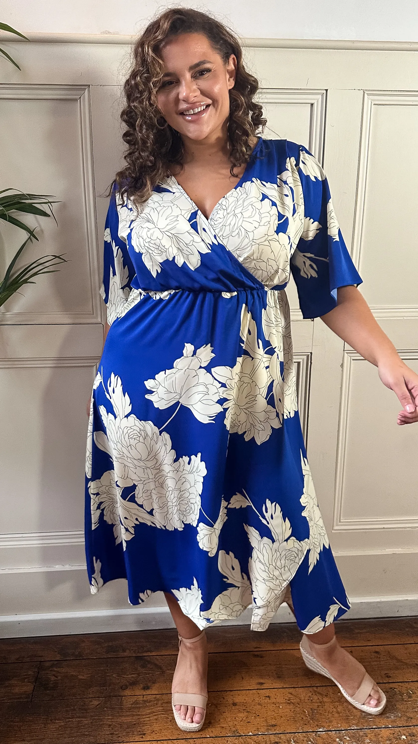 CurveWow Wrap Dress Cobalt Blue Floral