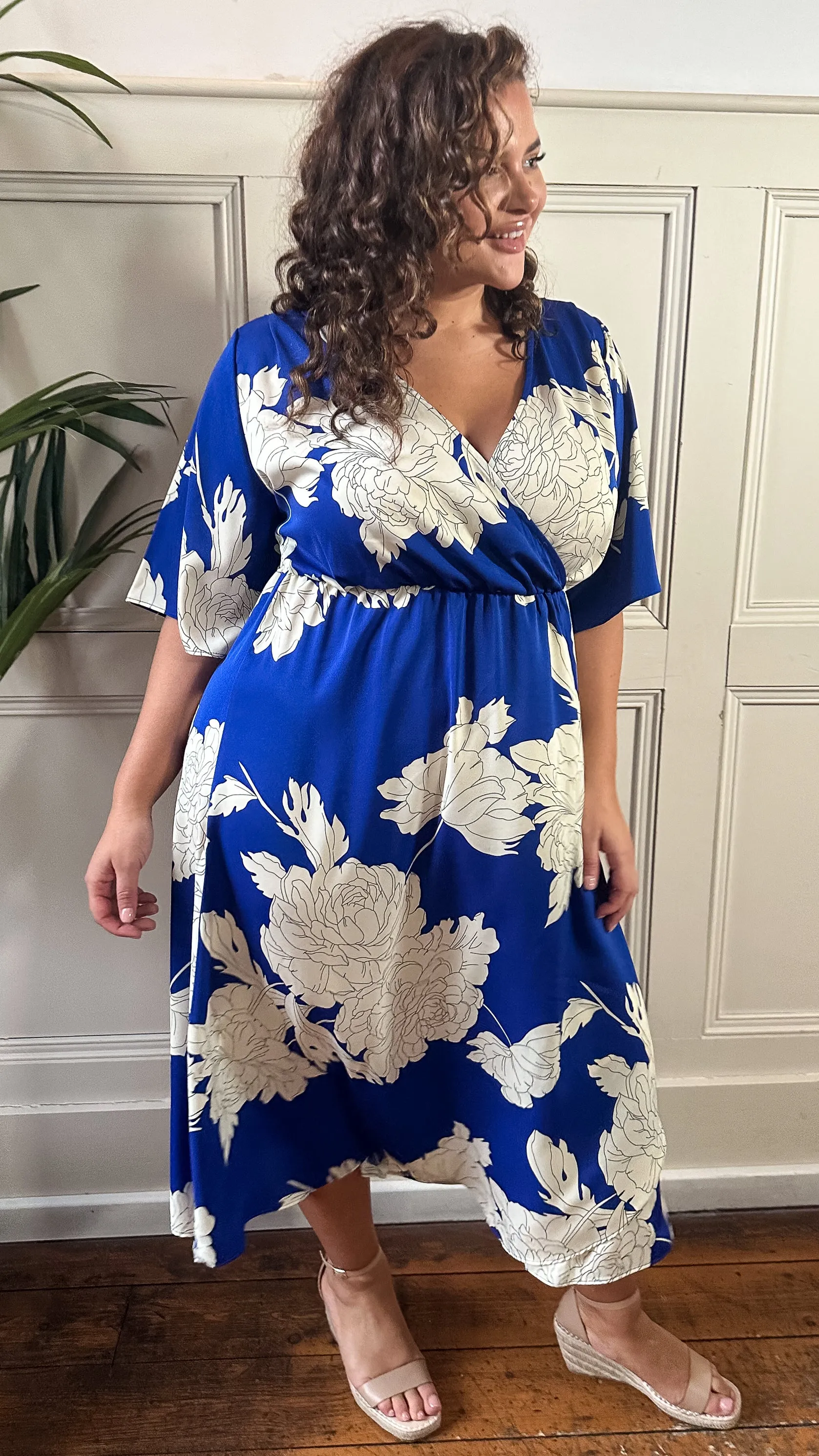 CurveWow Wrap Dress Cobalt Blue Floral