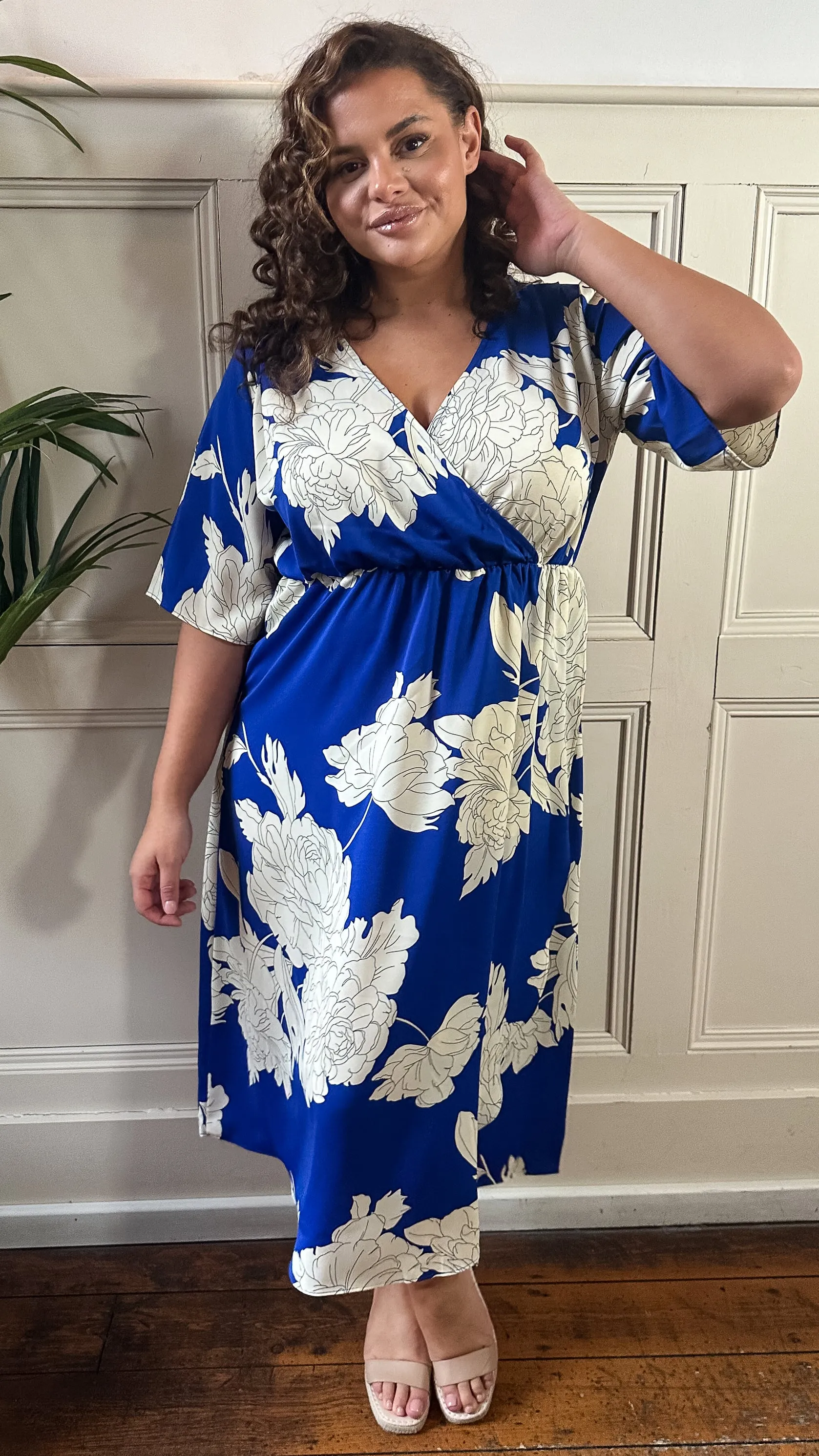CurveWow Wrap Dress Cobalt Blue Floral
