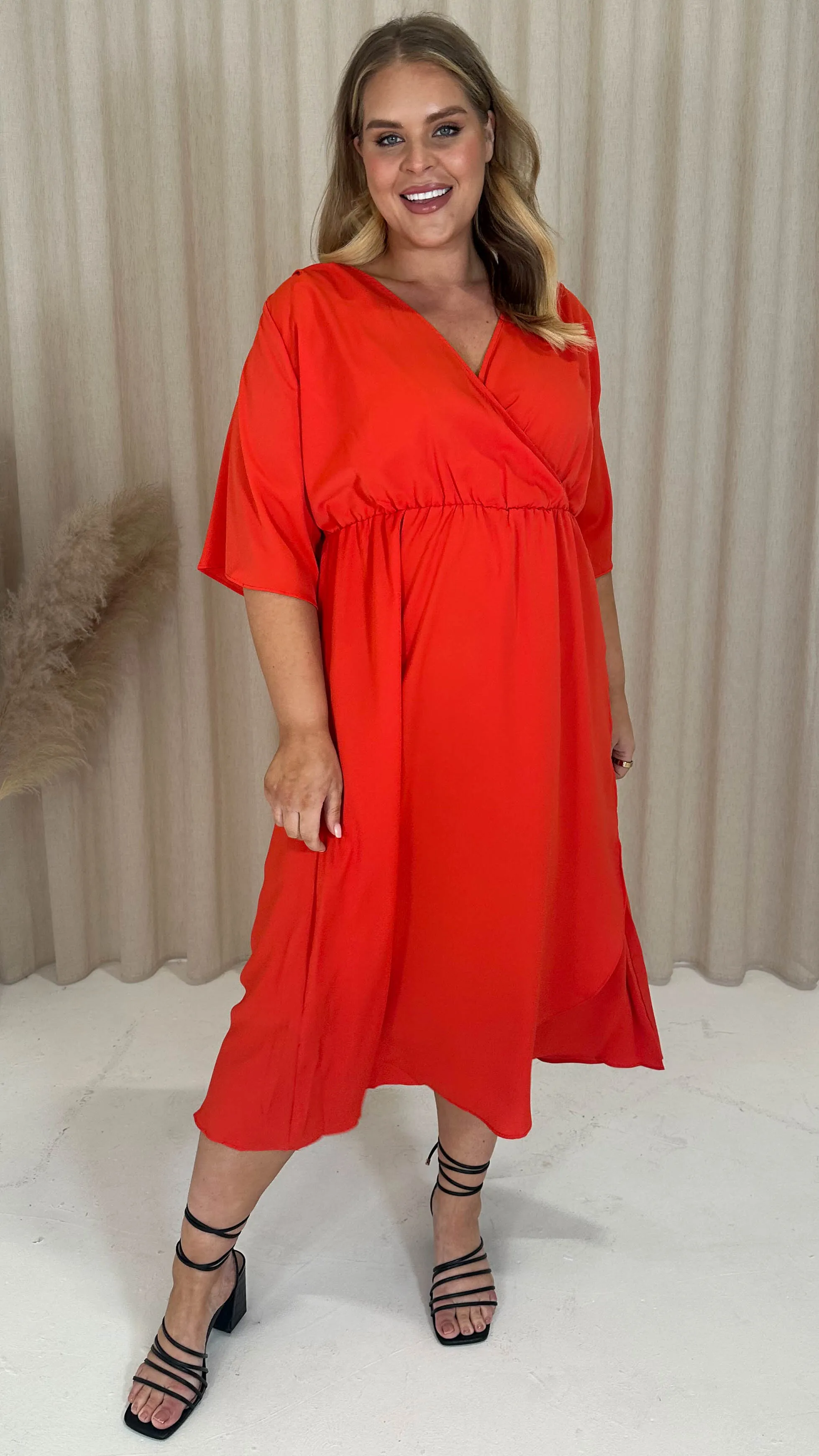 CurveWow Wrap Dress Plain Red